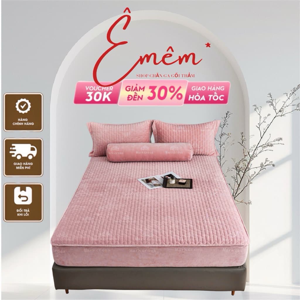 Bộ ga gối nỉ trần bông [Ảnh thật] Freemondle 4 món ,ga bo chun tiện lợi,thiết kế sang trọng,chất lượng tốt