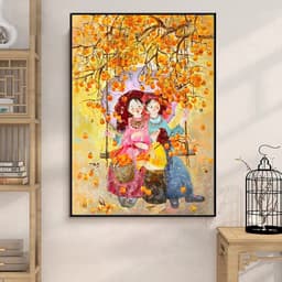 Tranh canvas treo tường em bé Tây Bắc đáng yêu 60 x 90 cm 4