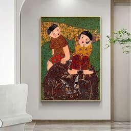 Tranh treo tường em bé đồng quê - tranh dân gian Việt Nam, FOMEX CỨNG CÁP 5