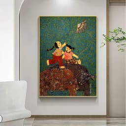 Tranh treo tường em bé đồng quê - tranh dân gian Việt Nam, FOMEX CỨNG CÁP 4