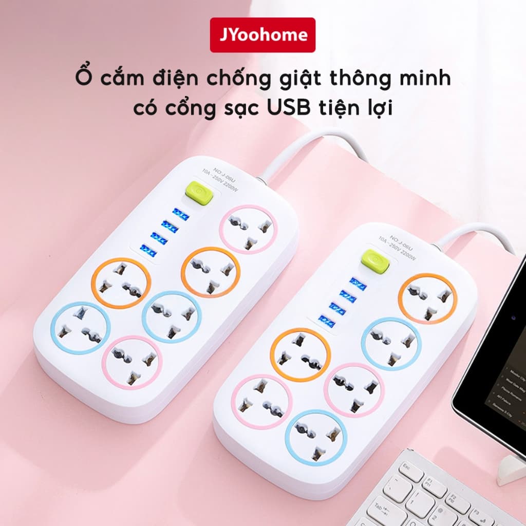 Ổ Cắm Điện Thông Minh Tích Hợp Sạc USB JYoohome Ổ Điện Chịu Tải 2200W Có Công Tắc An Toàn Chịu Nhiệt