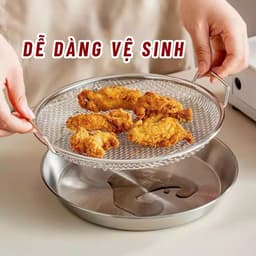 SET KHAY (ĐĨA) KÈM VỈ LƯỚI LỌC DẦU CHẤT LIỆU INOX 304 CAO CẤP, SIZE 20-22cm , DÙNG ĐỰNG THỰC PHẨM TIỆN DỤNG CHO NHÀ BẾP 1