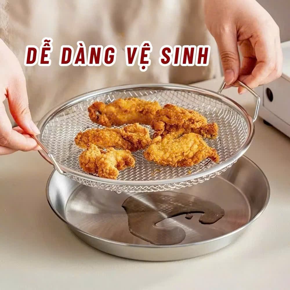 SET KHAY (ĐĨA) KÈM VỈ LƯỚI LỌC DẦU CHẤT LIỆU INOX 304 CAO CẤP, SIZE 20-22cm , DÙNG ĐỰNG THỰC PHẨM TIỆN DỤNG CHO NHÀ BẾP