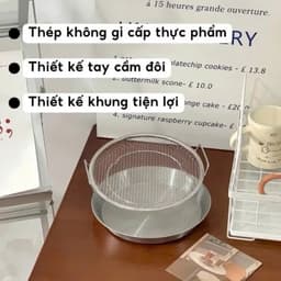 SET KHAY (ĐĨA) KÈM VỈ LƯỚI LỌC DẦU CHẤT LIỆU INOX 304 CAO CẤP, SIZE 20-22cm , DÙNG ĐỰNG THỰC PHẨM TIỆN DỤNG CHO NHÀ BẾP 6