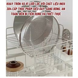 SET KHAY (ĐĨA) KÈM VỈ LƯỚI LỌC DẦU CHẤT LIỆU INOX 304 CAO CẤP, SIZE 20-22cm , DÙNG ĐỰNG THỰC PHẨM TIỆN DỤNG CHO NHÀ BẾP 7