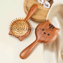 Lược đệm khí chuôi gỗ hình mèo dễ thương dùng massage da đầu và gỡ rối tóc | MỸ NGHỆ DƯỠNG SINH HT 3