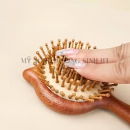 Lược đệm khí chuôi gỗ hình mèo dễ thương dùng massage da đầu và gỡ rối tóc | MỸ NGHỆ DƯỠNG SINH HT 2