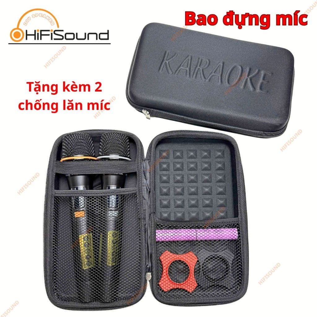 Bao da đựng micro,hộp đưng micro kèm 2 chống lăn micro karaoke