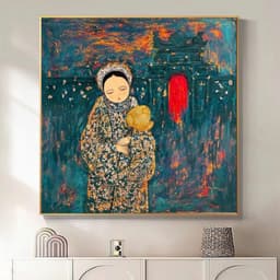 Tranh treo tường in canvas cô gái việt xưa Indochine art 70 x 70 cm 2