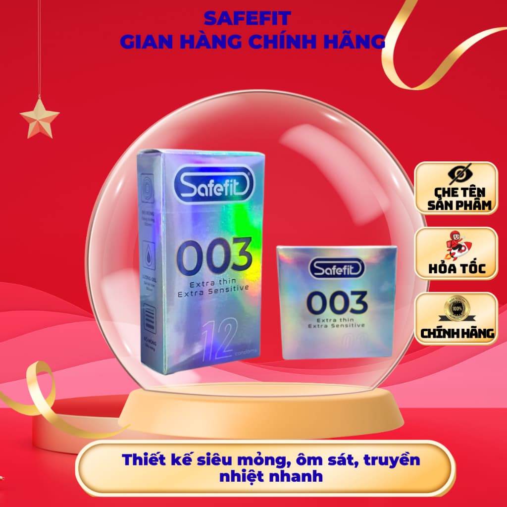 Bao Cao Su Safefit 003 Siêu Mỏng, Cảm Giác Thật Như Không, Hộp 3 - 12 cái