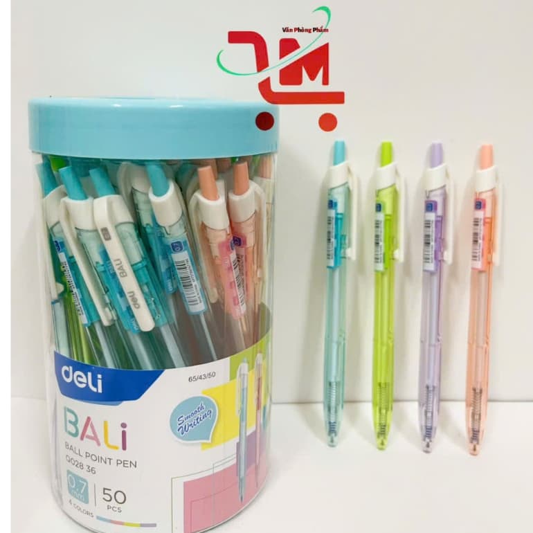 Bút Bi BALI Q02836 Deli Ngòi 0.7MM Mực Xanh, Ngòi Êm, Màu Mực Tươi Sáng, Chất Lượng Tốt