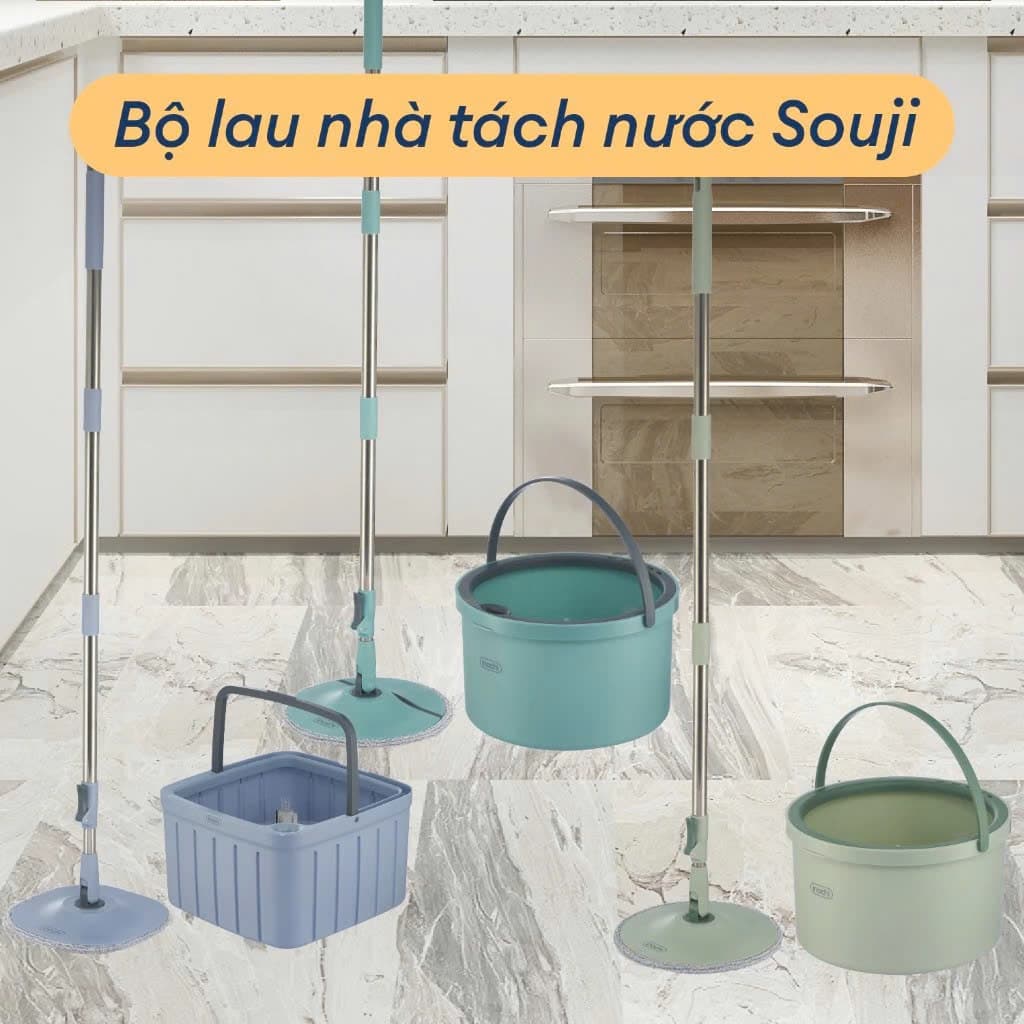 Bộ Cây Lau Nhà Tách Nước Souji | Xoay 360°, Tách Nước Sạch & Bẩn Thông Minh, Chất Liệu Cao Cấp
