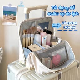 Túi Đựng Đồ Makeup Du Lịch Kèm Gương Tiện Lợi, Túi Trang Điểm Chất Liệu Da Chống Thấm Nước Snowly 1
