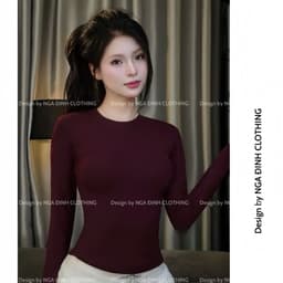 Áo thun nữ dài tay cổ tròn lót lông thỏ NGA ĐINH CLOTHING áo giữ nhiệt ôm body chất cotton cao cấp mềm mịn co dãn 2