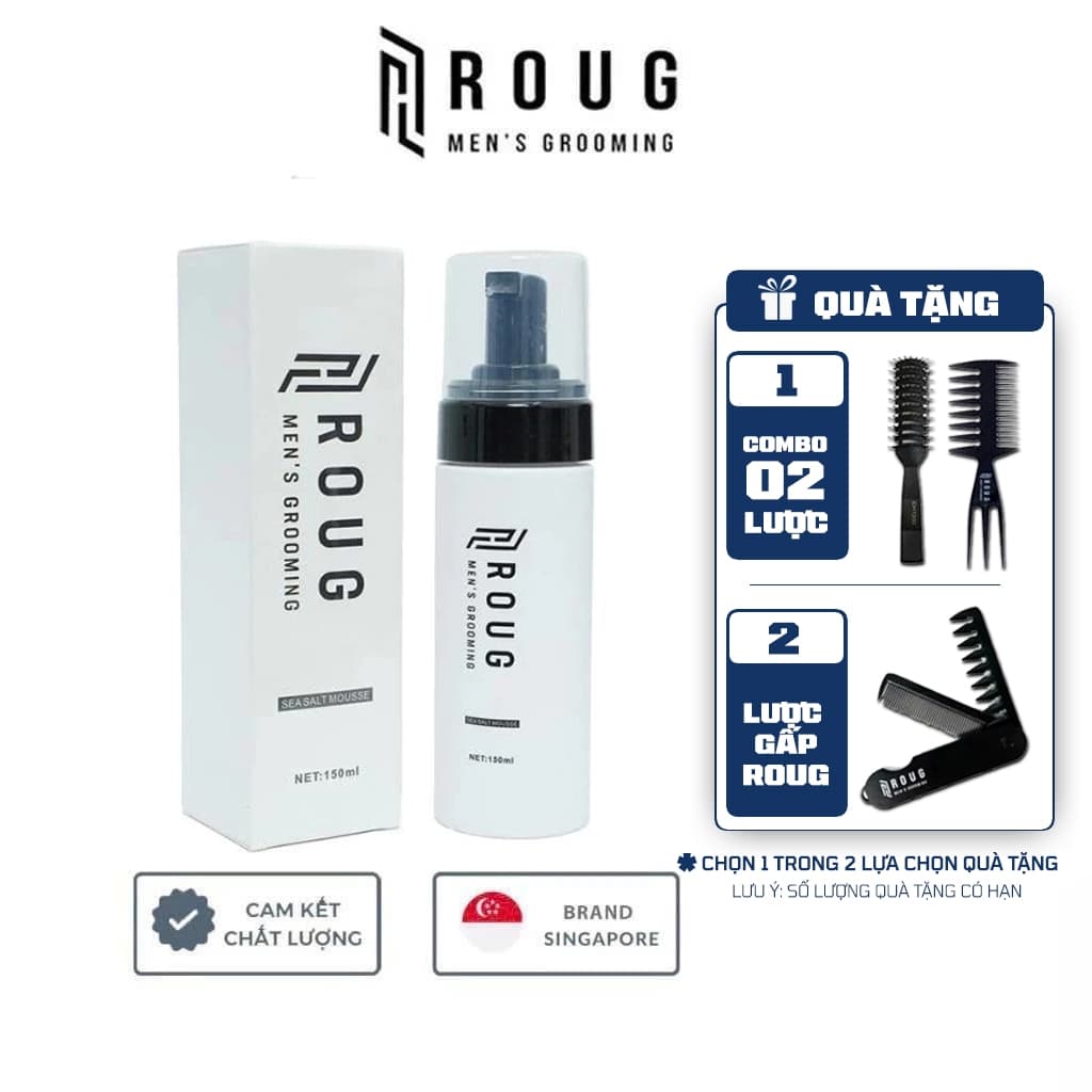 Bọt tạo phồng tóc nam Roug Sea Salt Mousse tạo kiểu giữ nếp chính hãng Roug Men's Grooming