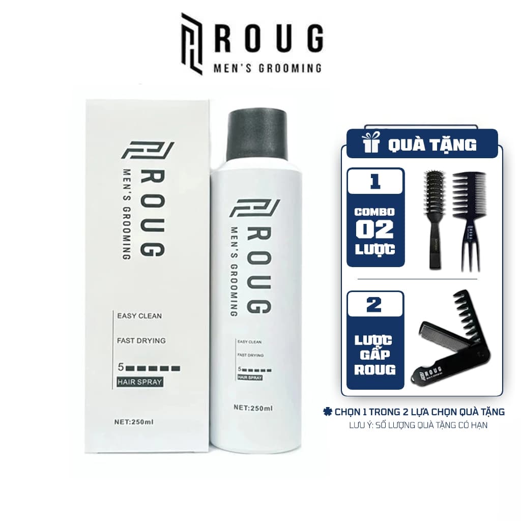 Gôm xịt giữ nếp tóc Roug Hair Spray 250ml chính hãng Roug Men's Grooming tạo kiểu nam nữ