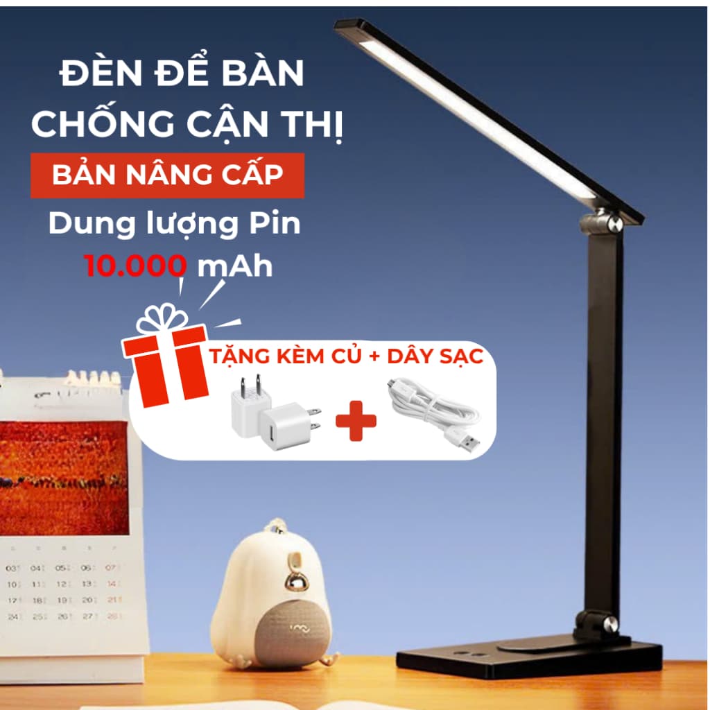 Đèn học để bàn chống cận bảo vệ mắt, đèn bàn làm việc Lovida tích điện 10.000mAh ánh sáng không nhấp nháy RA/CRI 95-97