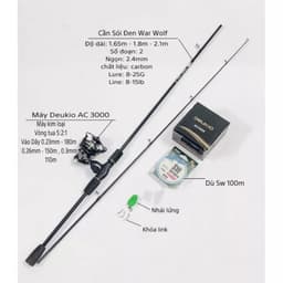 Bộ Combo Cần Câu Lure Sói Đen Máy Đứng Máy Ngang Carbon Siêu Nhẹ Dài 1m65 1m8 2m1 Câu Cá To 5Kg 5