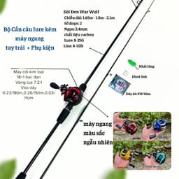 Bộ Combo Cần Câu Lure Sói Đen Máy Đứng Máy Ngang Carbon Siêu Nhẹ Dài 1m65 1m8 2m1 Câu Cá To 5Kg 6