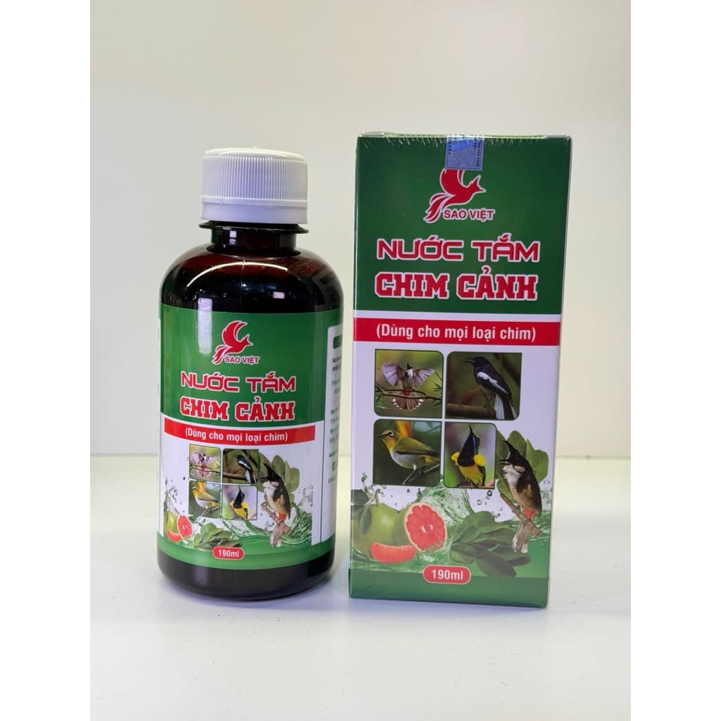 Nước tắm chim cảnh Sao Việt lọ 190ml giúp lông bóng mượt, chống gãi rỉa căng lửa nhanh
