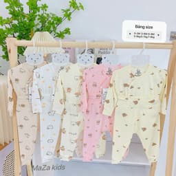 BD2. Quần áo sơ sinh cạp cao dài tay vải petit tăm tre, đồ bộ dài tay cho bé trai bé gái sơ sinh 4