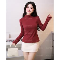 Áo Thun Ôm Body Nữ Giữ Nhiệt Tay Dài JUSTDUN G2 – Cổ Cao 3cm, Chất Nhung Mịn Dày Dặn, Co Giãn 7