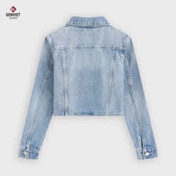 Áo khoác jean croptop nữ GENVIET JEANS 1 lớp in chữ vải denim cao cấp tôn dáng thanh lịch basic 9061 6