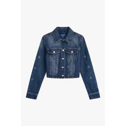 Áo khoác jean croptop nữ GENVIET JEANS 1 lớp in chữ vải denim cao cấp tôn dáng thanh lịch basic 9061 7