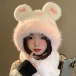 Mũ lông 3in1 Tai Gấu Họa Tiết Nơ Dễ Thương. Mũ lông Thỏ Kèm khăn 🍀🍀🍀 8
