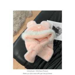 Mũ lông 3in1 Tai Gấu Họa Tiết Nơ Dễ Thương. Mũ lông Thỏ Kèm khăn 🍀🍀🍀 7