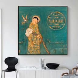 Tranh treo tường in canvas cô gái việt xưa Indochine art 70 x 70 cm 4