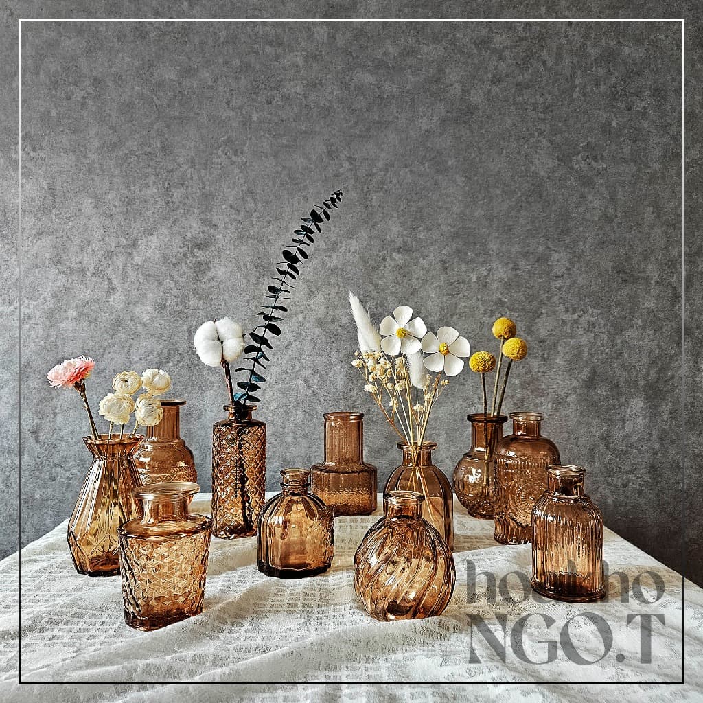 Lọ thuỷ tinh mini màu hổ phách - Màu nâu cam - Tổng hợp nhiều mẫu lọ thuỷ tinh decor