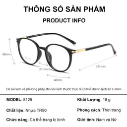 Gọng kính cận thời trang nam nữ NARO EYEWEAR dáng tròn nhựa TR90 dẻo, siêu nhẹ thời trang - 8125 9