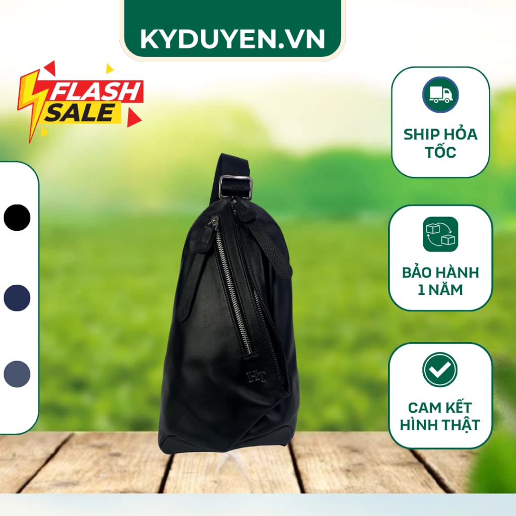 Túi Đeo Chéo Da Nam Cao Cấp HT – Da Bò Thật Mềm Mịn, Dây Đeo Chắc Chắn, Màu Đen Sang Trọng, Phong Cách Thời Trang.