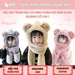 Mũ Len Trùm Đầu Có Kính Chắn Gió Kèm Khăn Quàng Cổ Và Găng Tay Cho Bé, Nón Len Lông Cừu Có Bao Tay Cho Bé 1