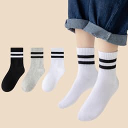 Sét 10 Đôi Tất Cotton Cổ Cao Kẻ Sọc Đen Trắng Cho Bé Trai Bé Gái Từ 1-12 Tuổi te133 2