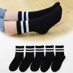 Sét 10 Đôi Tất Cotton Cổ Cao Kẻ Sọc Đen Trắng Cho Bé Trai Bé Gái Từ 1-12 Tuổi te133 4
