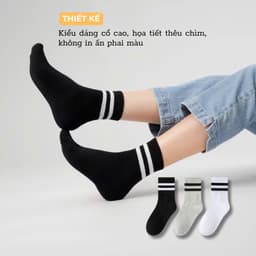 Sét 10 Đôi Tất Cotton Cổ Cao Kẻ Sọc Đen Trắng Cho Bé Trai Bé Gái Từ 1-12 Tuổi te133 5