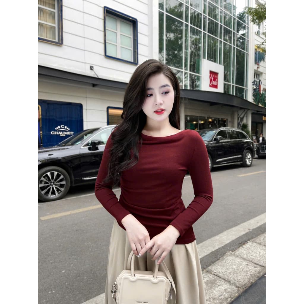 Áo giữ nhiệt nữ thiết kế phối nhún sườn chất liệu co giãn 4 chiều mềm mịn, giữ ấm cơ thể tốt Evalover M267