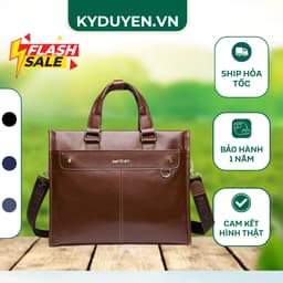 Cặp da nam doanh nhân SAPOLNEY, túi xách nam công sở phom ngang, chất da mềm chống xước, màu nâu/đen 1