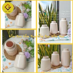 Set 3 bình cắm hoa trơn men bóng màu hồng pastel Gốm Sứ Bát Tràng Gốm Plus 1