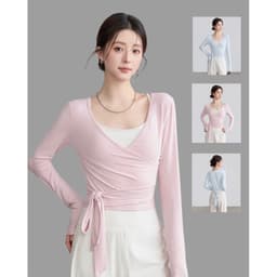 [Hoả Tốc Sẵn]Áo Dài Tay Mặc Ngoài Áo Bra Tập Thể Thao Cổ V Sâu Thun Mềm Buộc Eo Chéo Nữ Tính 1