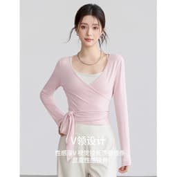 [Hoả Tốc Sẵn]Áo Dài Tay Mặc Ngoài Áo Bra Tập Thể Thao Cổ V Sâu Thun Mềm Buộc Eo Chéo Nữ Tính 7