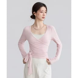 [Hoả Tốc Sẵn]Áo Dài Tay Mặc Ngoài Áo Bra Tập Thể Thao Cổ V Sâu Thun Mềm Buộc Eo Chéo Nữ Tính 8