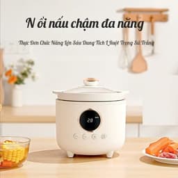 Nồi Nấu Chậm 1,5L Nineshield KB-NC02 Chính Hãng - Nấu Cháo, Hầm, Hấp, Chưng Yến Cho Bé Ruột Sứ Tráng Men, Bảo Hành 12 Th 2