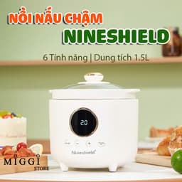 Nồi Nấu Chậm 1,5L Nineshield KB-NC02 Chính Hãng - Nấu Cháo, Hầm, Hấp, Chưng Yến Cho Bé Ruột Sứ Tráng Men, Bảo Hành 12 Th 4