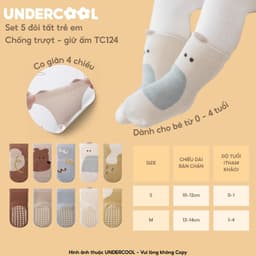 Set 5 đôi tất chống trượt cho bé tập đi họa tiết gấu UNDERCOOL combo 5 đôi Vớ trẻ em 0-4 tuổi giữ ấm co giãn TC124 7