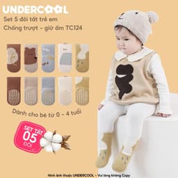 Set 5 đôi tất chống trượt cho bé tập đi họa tiết gấu UNDERCOOL combo 5 đôi Vớ trẻ em 0-4 tuổi giữ ấm co giãn TC124 3