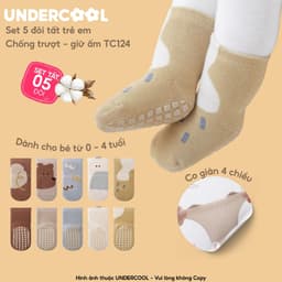 Set 5 đôi tất chống trượt cho bé tập đi họa tiết gấu UNDERCOOL combo 5 đôi Vớ trẻ em 0-4 tuổi giữ ấm co giãn TC124 4