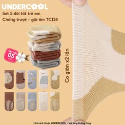 Set 5 đôi tất chống trượt cho bé tập đi họa tiết gấu UNDERCOOL combo 5 đôi Vớ trẻ em 0-4 tuổi giữ ấm co giãn TC124 9